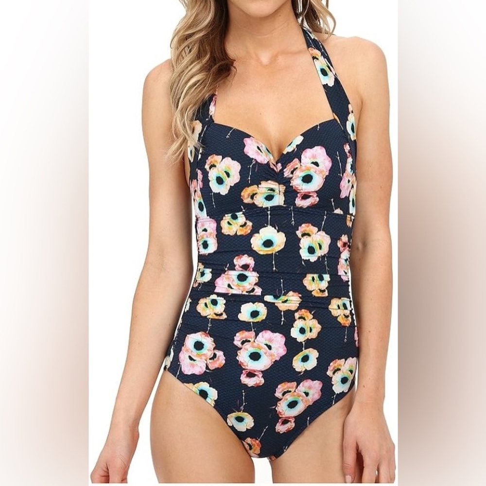 Seafolly Standard Cabana Rose Soft-Cup‎ Halter Mailot One Piece Swimsuit